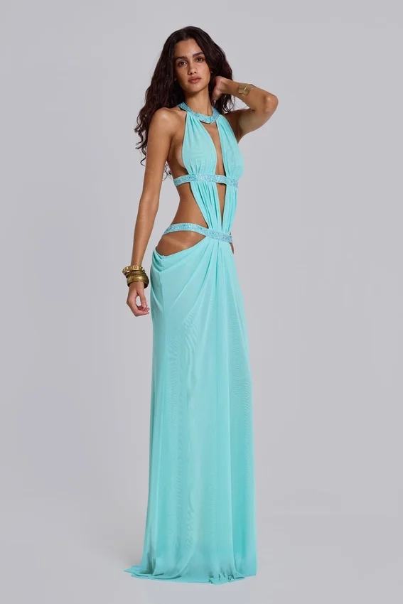 6AM Cut Out Maxi Dress in Turquoise