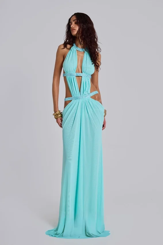 6AM Cut Out Maxi Dress in Turquoise