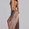 Alameda Metallic Cowl Backless Chiffon Maxi Dress