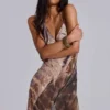 Alameda Metallic Cowl Backless Chiffon Maxi Dress