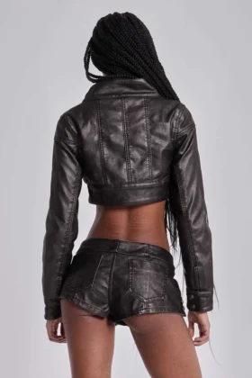 Alektra Military PU Leather Crop Jacket