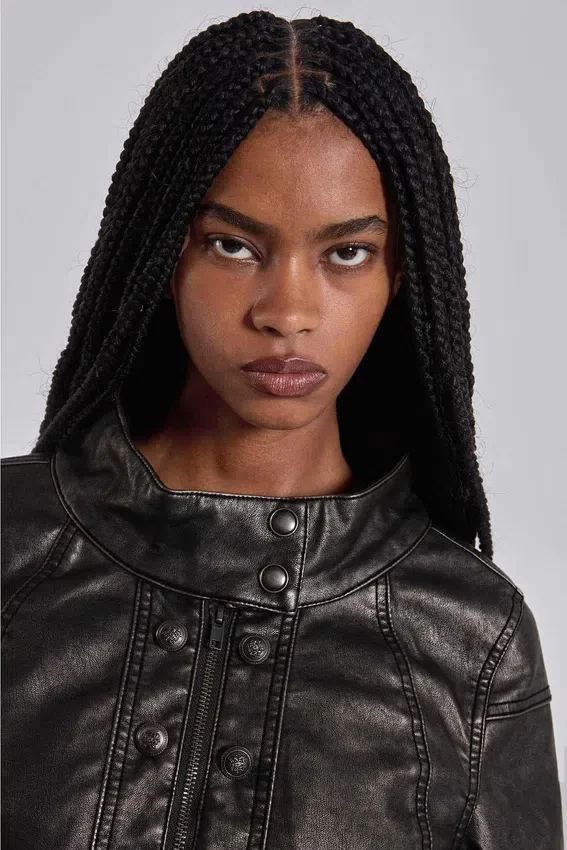 Alektra Military PU Leather Crop Jacket