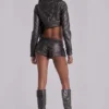 Alektra Military PU Leather Crop Jacket