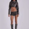 Alektra Military PU Leather Crop Jacket