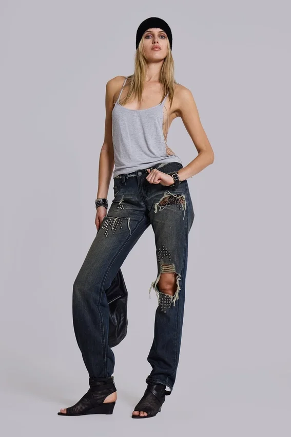 Aleya Beaded Top in Grey Marl
