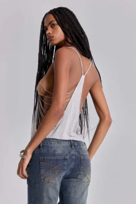 Aleya Beaded Top in Grey Marl