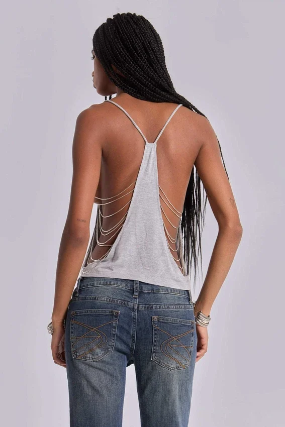 Aleya Beaded Top in Grey Marl