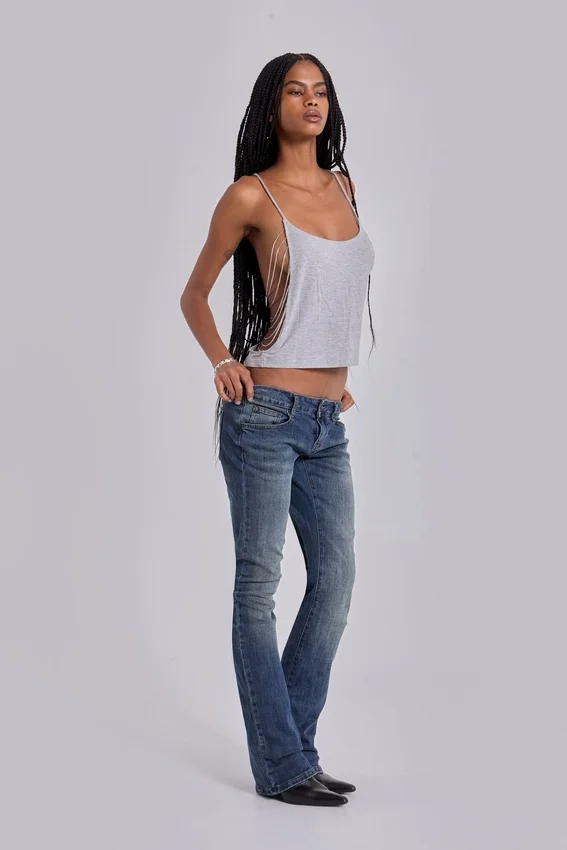 Aleya Beaded Top in Grey Marl