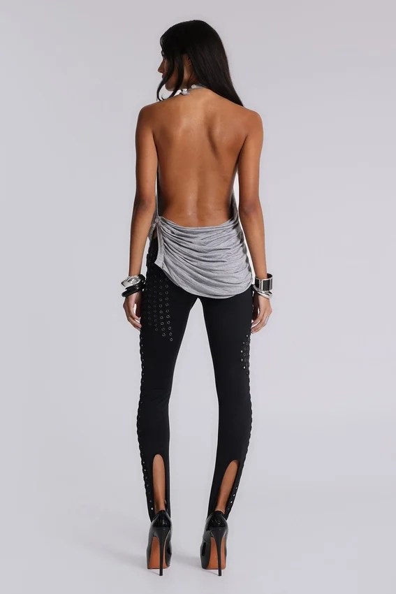 Alisia Backless Button Halter Top