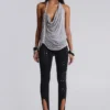 Alisia Backless Button Halter Top