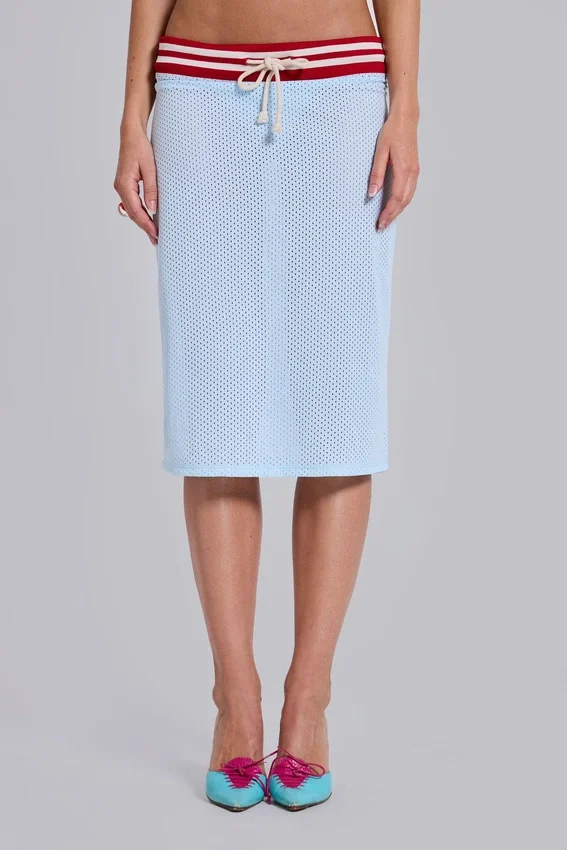 Alysa Airtex Midi Skirt in Turquoise