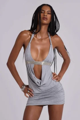 Anora Cut-Out Mini Dress in Grey Marl