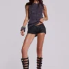 Ardor Coated Mini Denim Shorts in Black