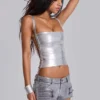 Ardor Coated Mini Denim Shorts in Silver