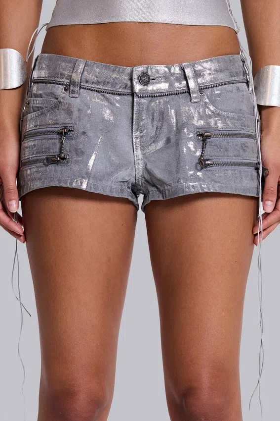 Ardor Coated Mini Denim Shorts in Silver