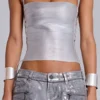 Ardor Coated Mini Denim Shorts in Silver