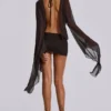 Aria Mesh Plunge Mini Dress in Brown
