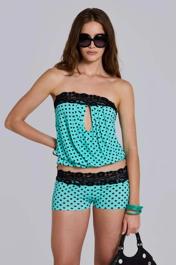 Ashlee Polkadot Lace Mini Shorts