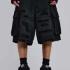 Black Distressed Beach Cargo Shorts