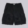 Black Distressed Beach Cargo Shorts