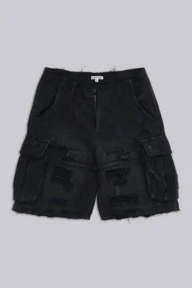 Black Distressed Beach Cargo Shorts