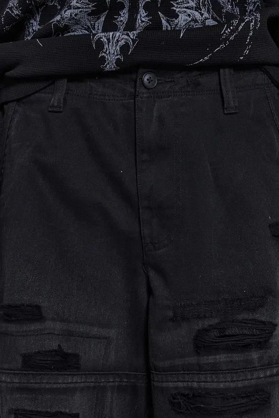 Black Distressed Beach Cargo Shorts