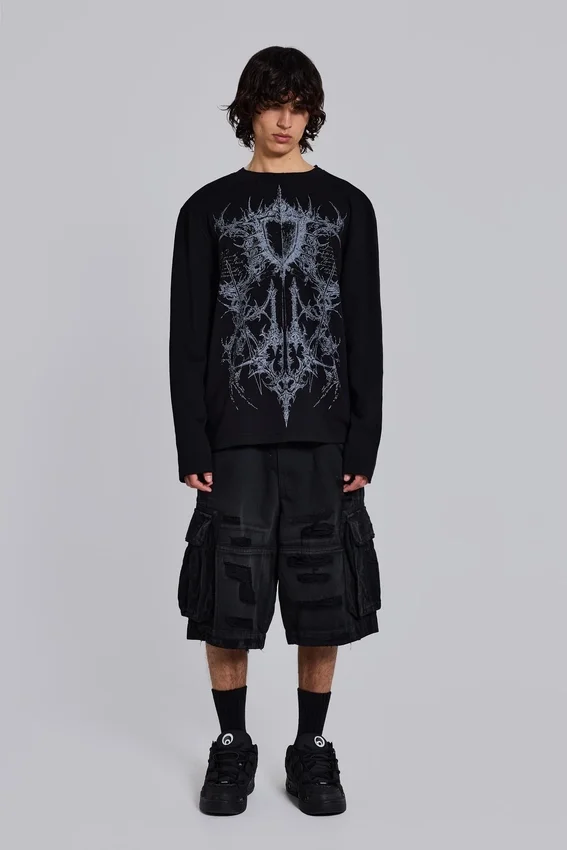 Black Distressed Beach Cargo Shorts