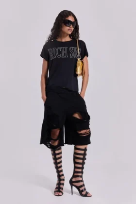 Black Distressed Monster Shorts
