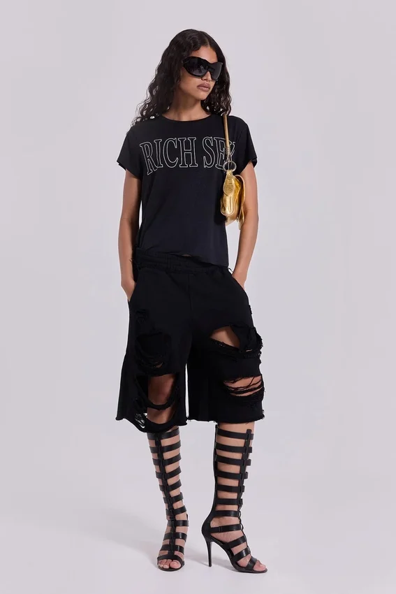 Black Distressed Monster Shorts