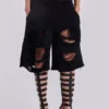 Black Distressed Monster Shorts