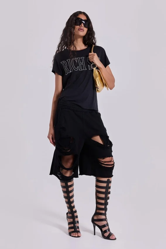 Black Distressed Monster Shorts