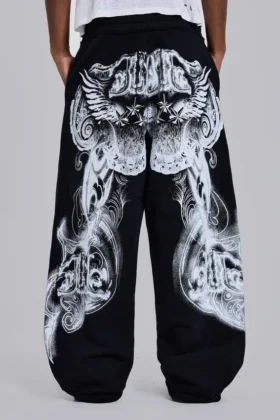 Black Gothic Print Baggy Monster Joggers