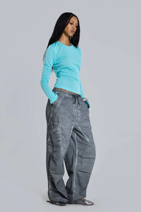 Black Oil Wash Parachute Pants