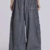 Black Oil Wash Parachute Pants
