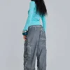 Black Oil Wash Parachute Pants