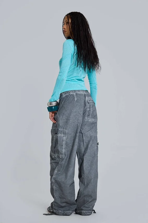 Black Oil Wash Parachute Pants