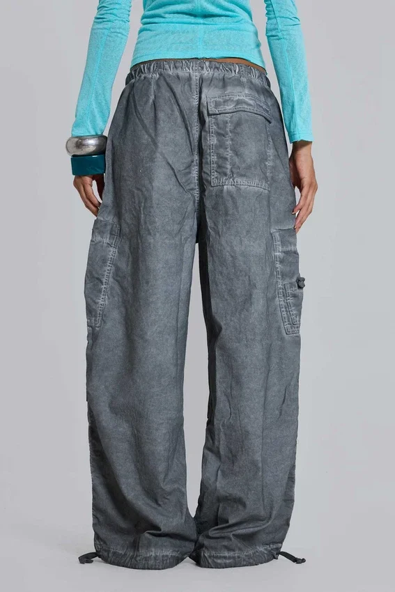 Black Oil Wash Parachute Pants