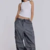 Black Oil Wash Parachute Pants
