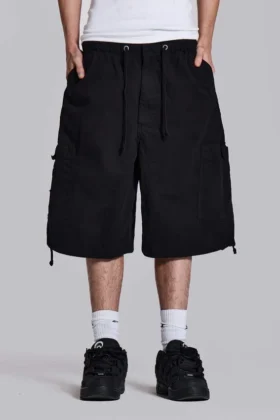 Black Parachute Cargo Baggy Shorts