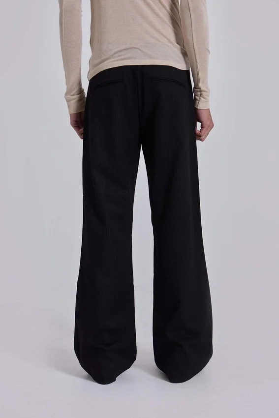 Black Pinstripe Stacked Straight Suit Pants