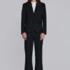 Black Pinstripe Stacked Straight Suit Pants