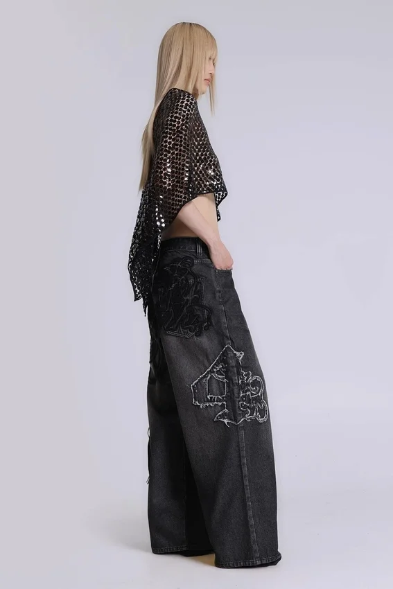 Black Raised Embroidery XL Colossus Jeans