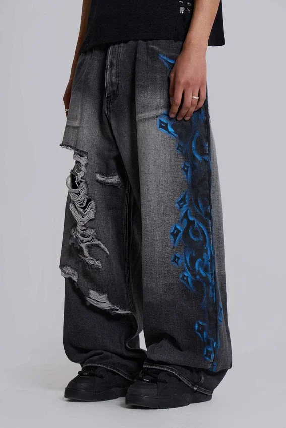 Black Spike Airbrush XL Ripped Colossus Jeans