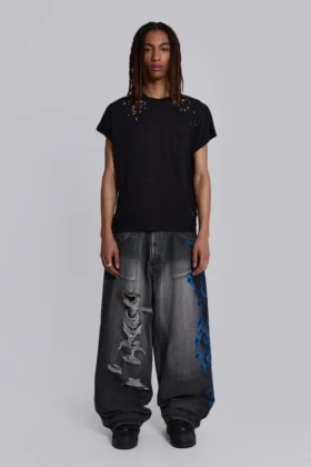 Black Spike Airbrush XL Ripped Colossus Jeans