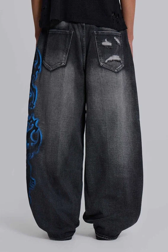 Black Spike Airbrush XL Ripped Colossus Jeans
