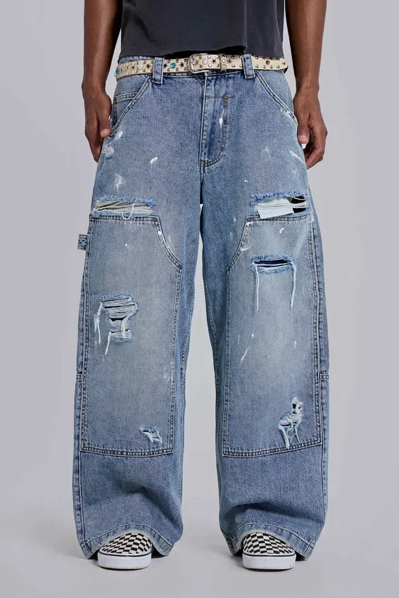Blue Vintage Distressed Carpenter Jeans