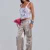 Briony Studded Satin Cargo Trousers