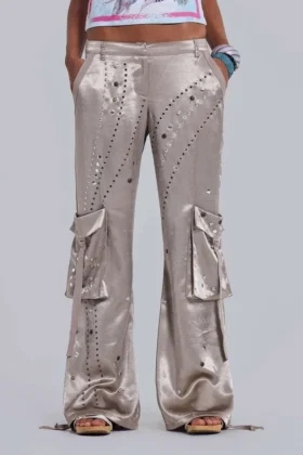 Briony Studded Satin Cargo Trousers
