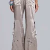 Briony Studded Satin Cargo Trousers