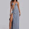 Brisa Asymmetric Hand-Beaded Maxi Dress